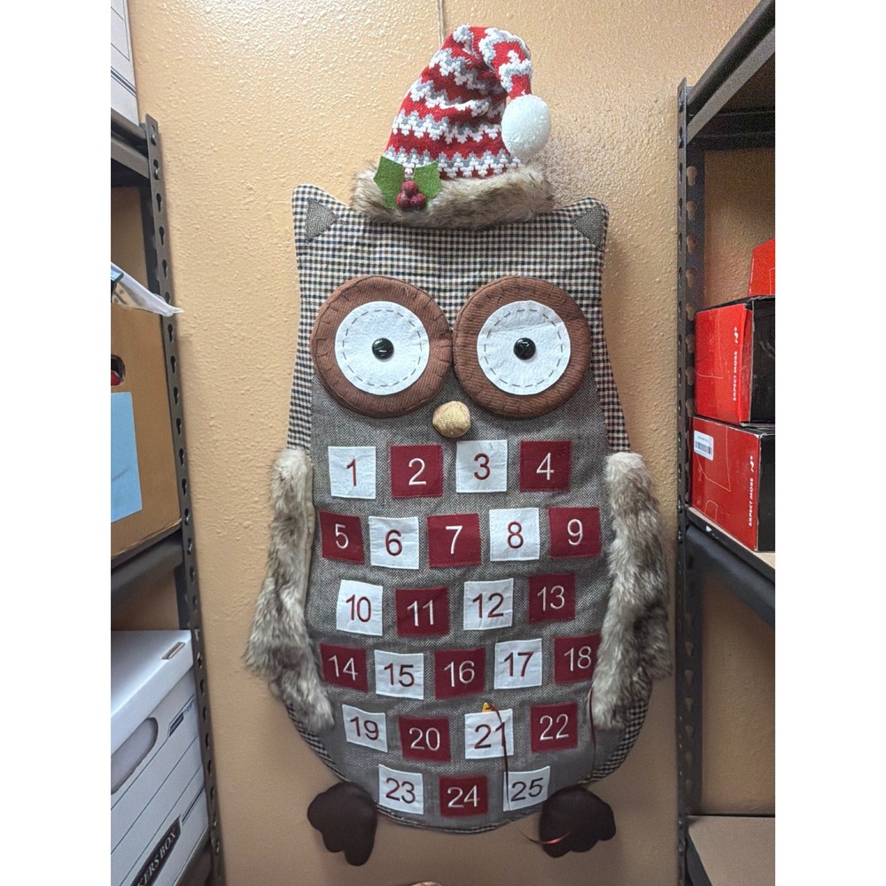Large Owl Christmas‎ Advent Calendar 25 Day Countdown Wall Hanging Faux Fur 46in
